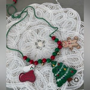 Vintage Wood Handpainted Christmas Necklace